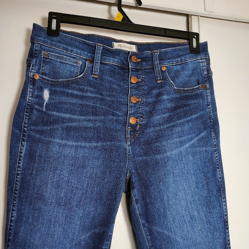 Madewell 10" high-rise exposed buttons fly frayed hem Jeans dark Blue sz 30/28. - Picture 16 of 16